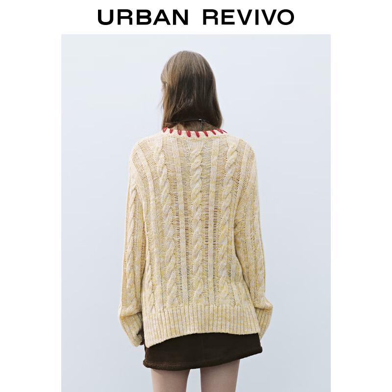 UR Women's Vintage Relaxed Color-Block Embroidered Cable Knit Sweater