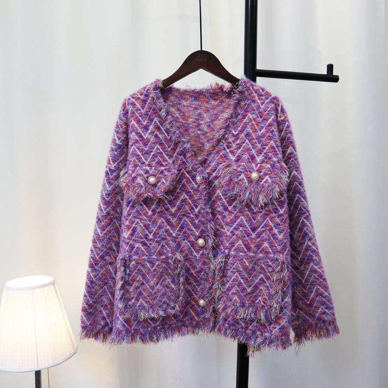 Imitation Mink Velvet Knitted Cardigan Women's Autumn and Winter Loose Retro Niche Sweater Jacket Retro Style