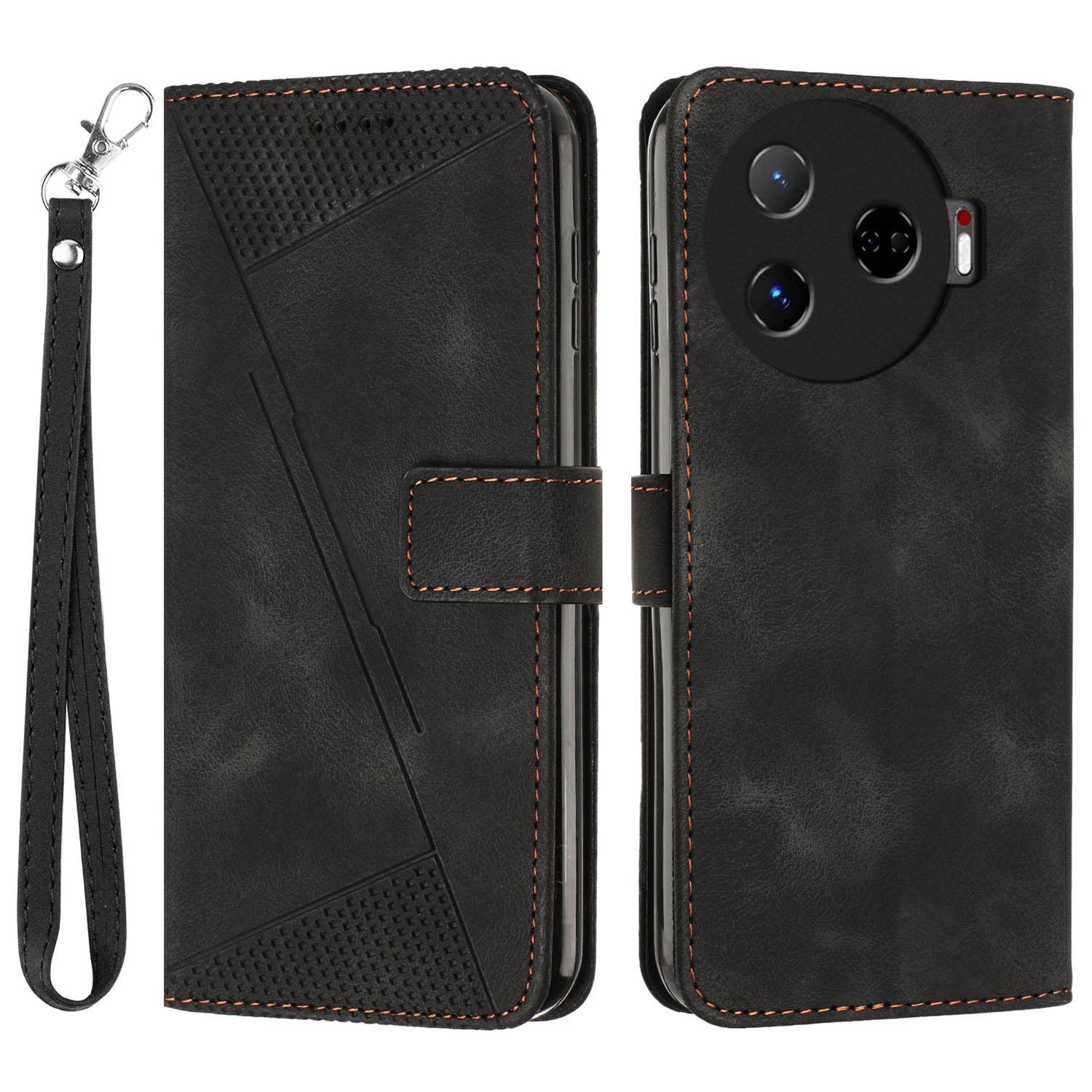 

Для чехла для мобильного телефона TECNO Camon 30 Pro 5G Кожаный чехол-подставка с треугольным тиснением Black