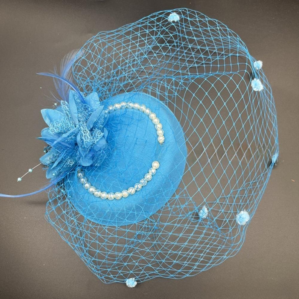 New Elegant Bridal Headwear Vintage Pearl Flower Wedding Veil Hat Temperament Mesh Pillbox Hats For Women