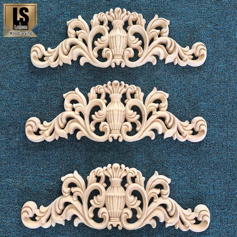 European-Style Solid Wood Carved Door Header with 3D Hollow Floral Design