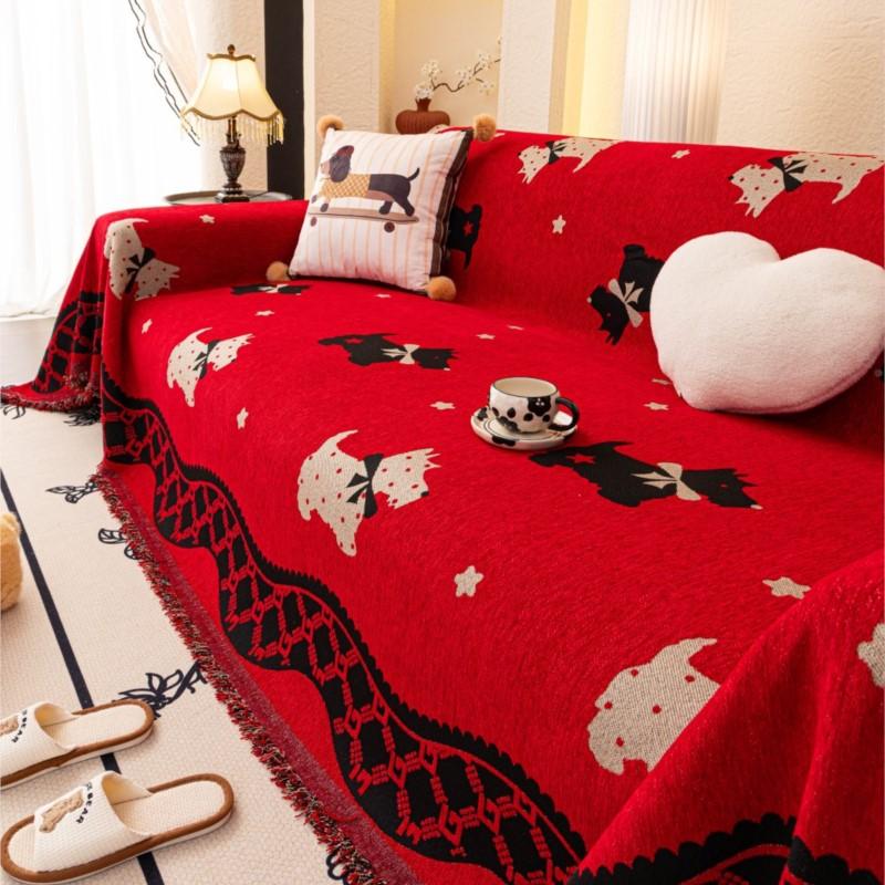Anti-Cat Scratch Pet-Proof Non-Slip Fluffy Sofa Blanket Living Room Chenille Mats Dog Printed Sofa Throw Blanket Full Coverage 180x130cm