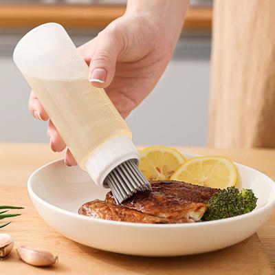 Bouteille d'huile transparente avec échelle, conception à poils flexibles, récipient d'huile de qualité alimentaire sans BPA, outil de friture