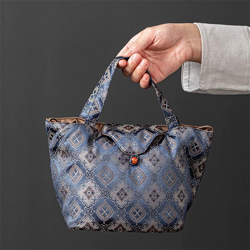 Vintage Zen Style  Tea Set Storage Bag, Large Capacity Waterproof Portable Travel Camping Organizer for Teapot Cups Accessories