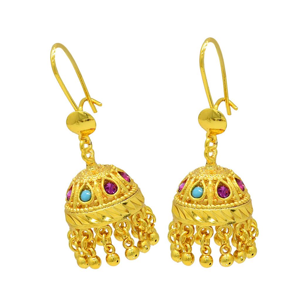 Elegant Trend Indian Jhumka Earrings Gold Plated Geometric Dangle Jewelry Accessory for Trendy Women Stylish Outfits