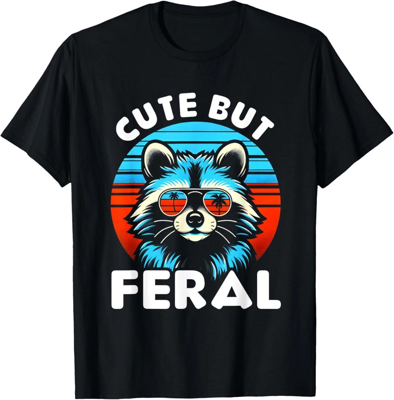 Colorful Raccoon Cute But Feral Sunglasses Cool Theme Unisex T-Shirt 2XL