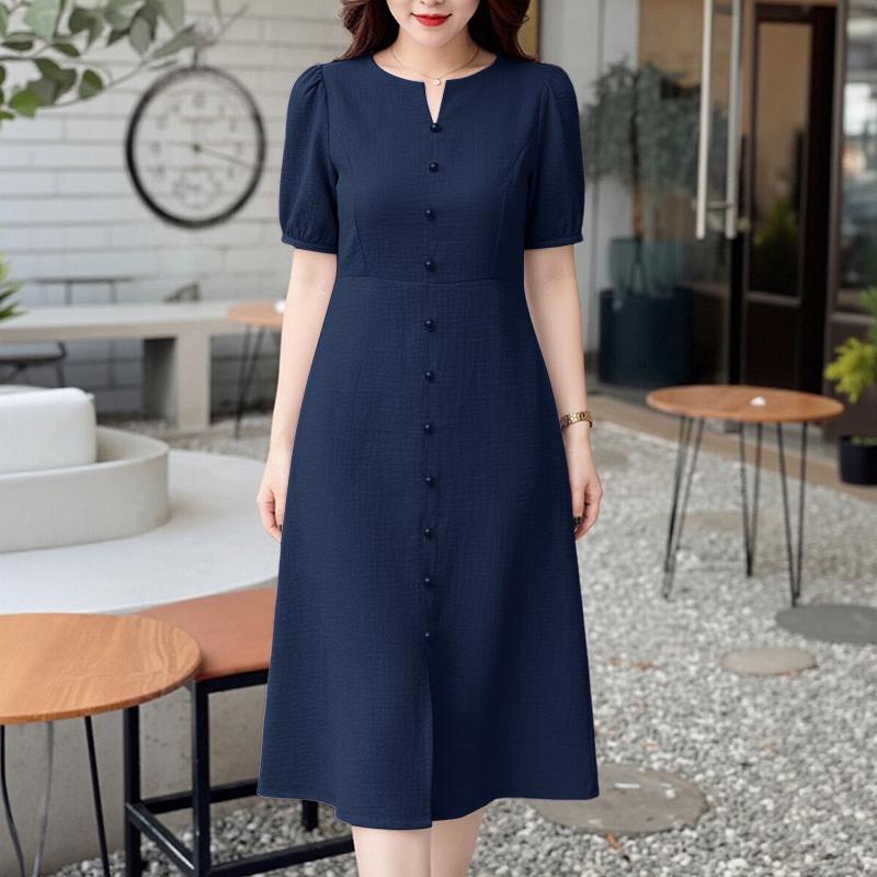 ZANZEA Women Casual V-Neck Solid Color Short Sleeve Midi Dress
