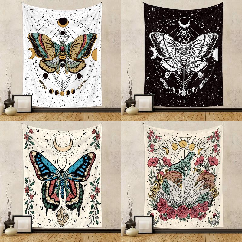 Butterfly Moth Moon Phase Tapestry, Boho Gothic Aesthetic Wall Hanging for Bedroom Living Room Dorm Home Decor