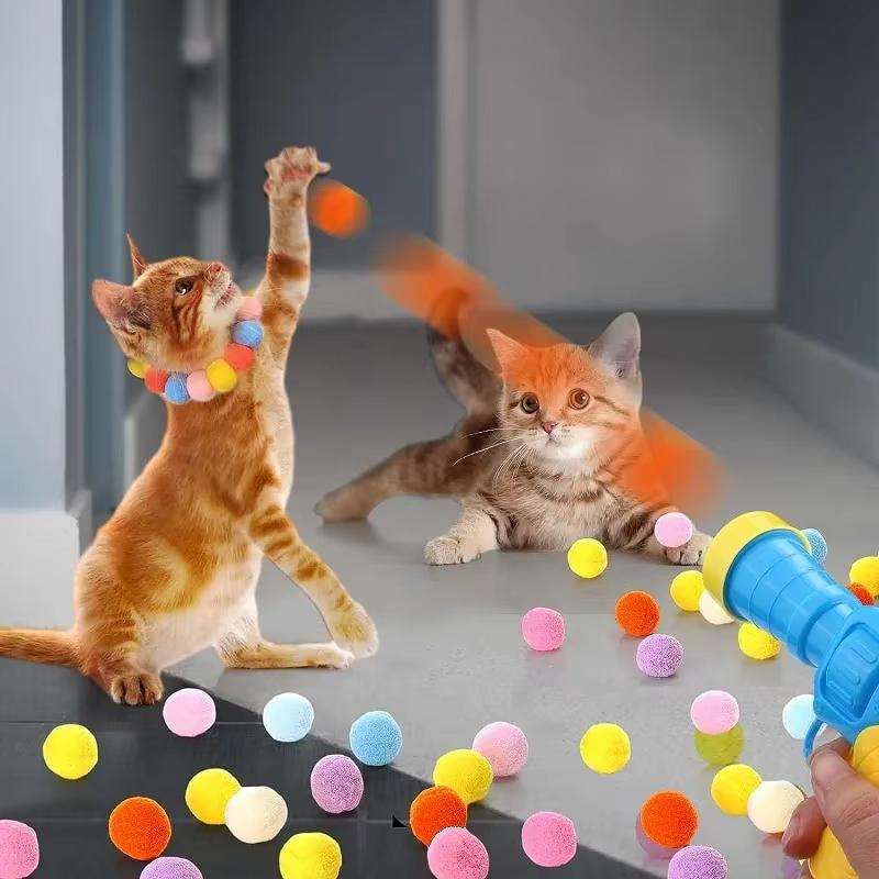 Cat Toys Interactive Launch Training Toy For Pet Kitten Creative Mini Shooting Gun Games Stretch Plush Ball Toys Pet Toys