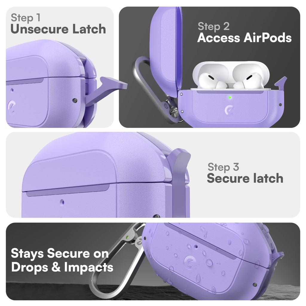 KeyBudz Element Waterproof Case for AirPods Pro Hard Case Military Shockproof IP68 Recycled Polycarbonate with Drop Speaker Hole Secure Lock IonPure