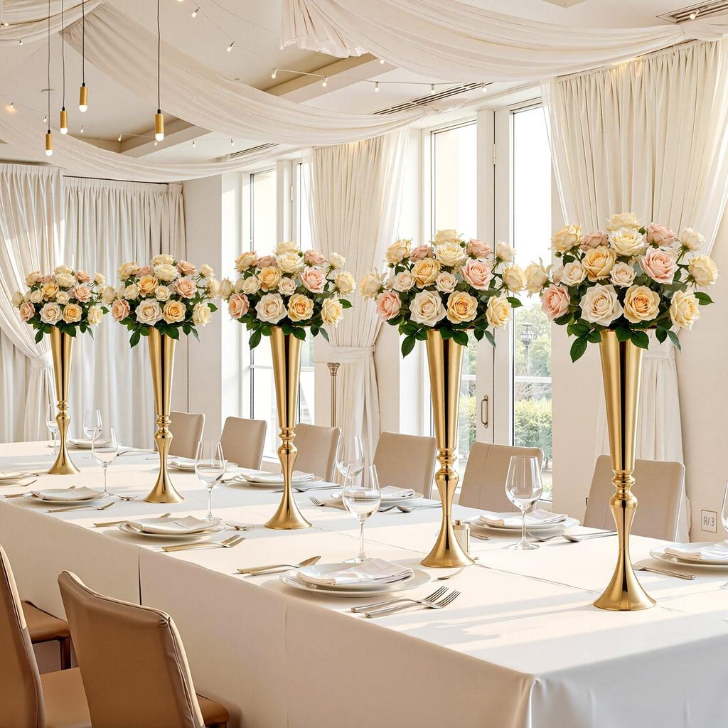 12 PCS Wedding Flower Vase, 55 cm Tall Trumpet Flower Table Centerpieces, Banquet Vases Easy Installation, Electroplated Versatile Arrangement Stand