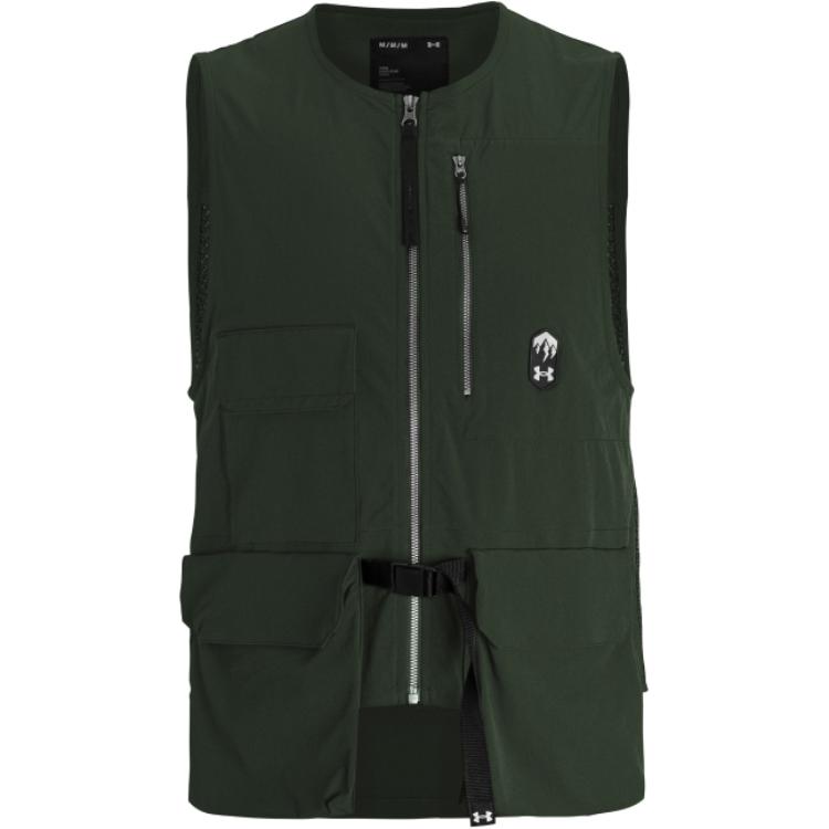 Under Armour Solid Color Pocket Design Logo Print Zipper Outdoor Work Vest Men vests Baroque-Green 1387983-310