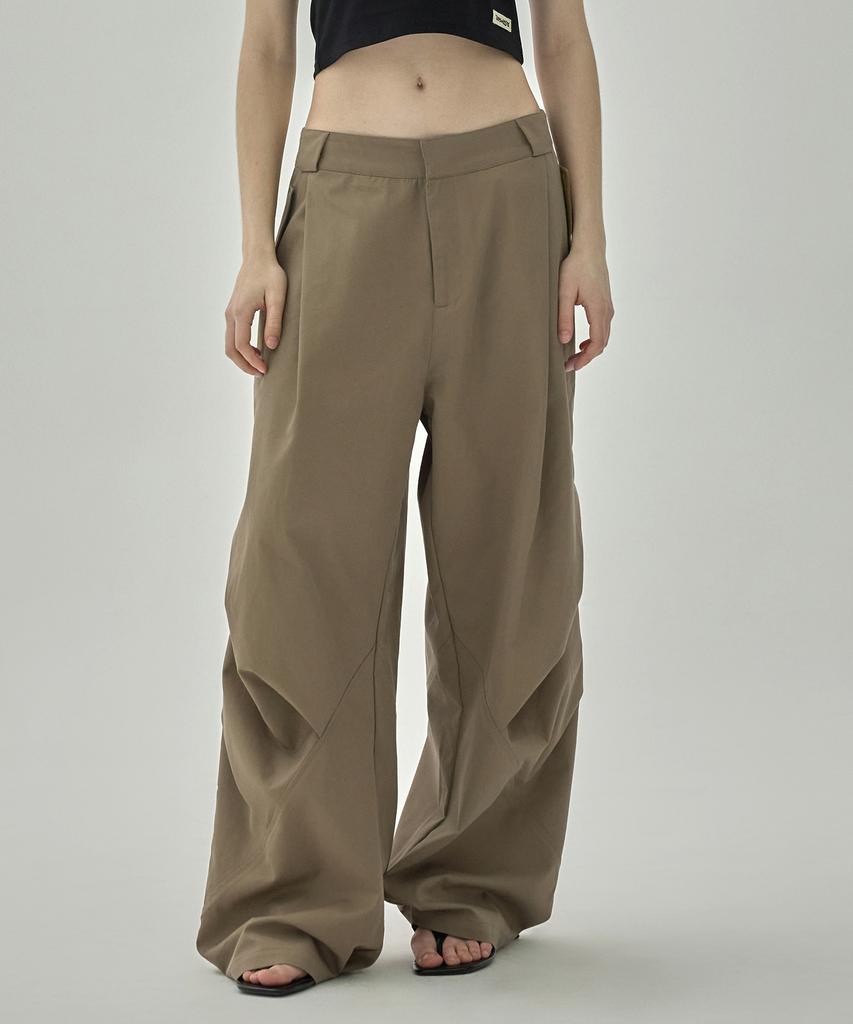 Uallong Side Drape Wide Pants - Camel
