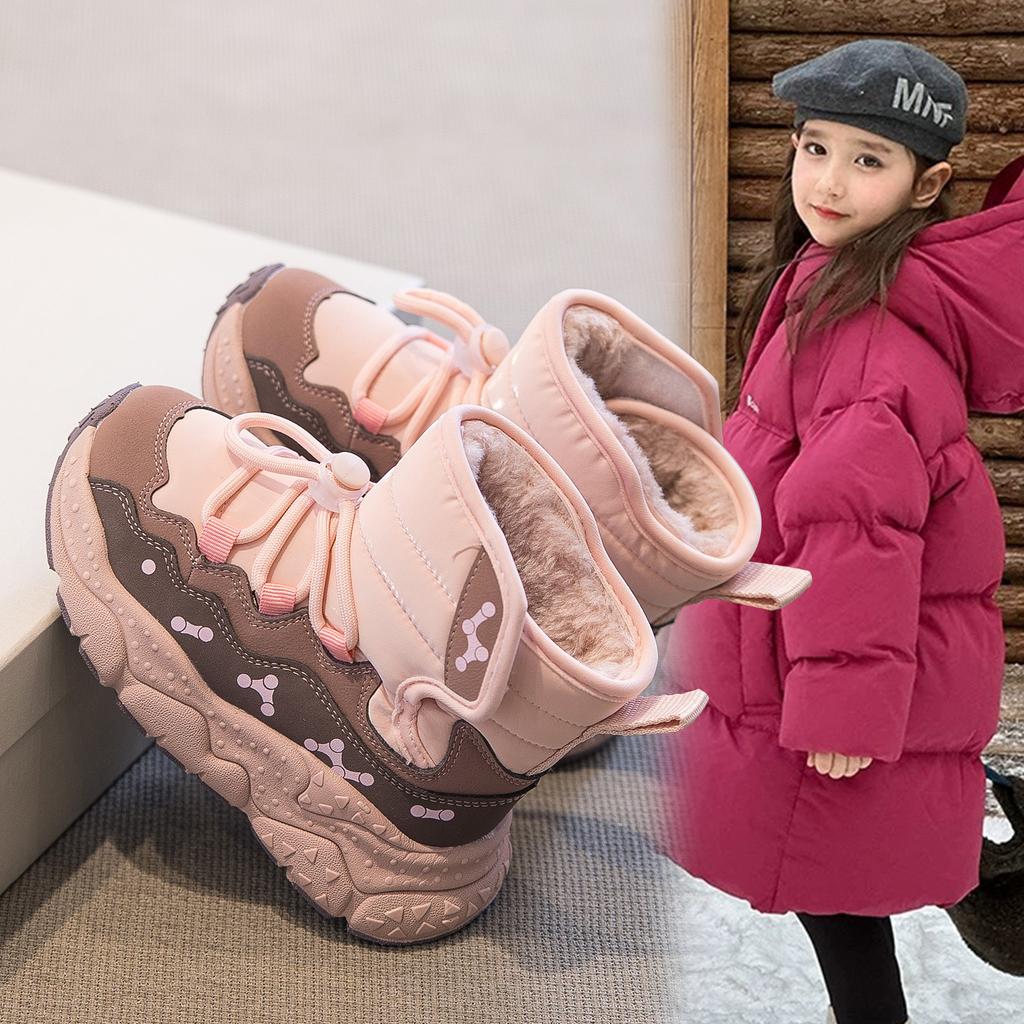 Girls snow boots 2025 winter new children's large cotton shoes piled thickened autumn and winter girls and older children snow cotton waterproof
