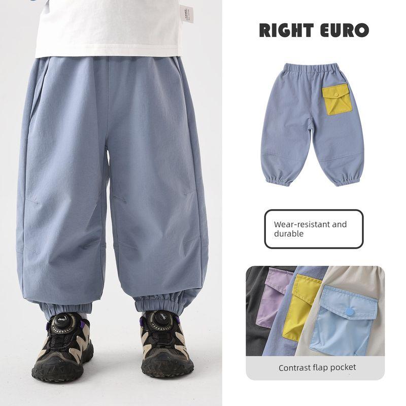 

Boys Outdoor Jogger Pants Spring and Autumn 2026 New Children s Clothing Color-Block Pocket Sports Long Pants Ox Blue 110