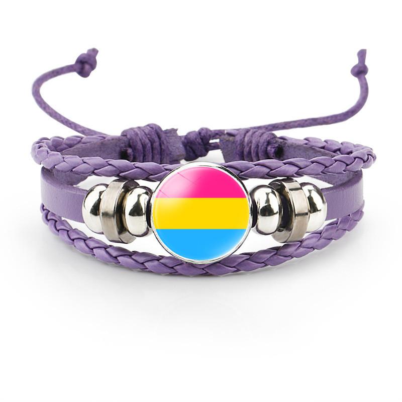 And Colorful Distinctive Rainbow Flag Time Gemstone Purple Leather Bracelet
