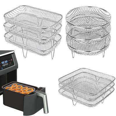 Three Stackable Air Fryer Stainless Steel Basket Tray Rack Ovens Racks Air Fryer Accessories Kitchen Gadgets Baking Tools