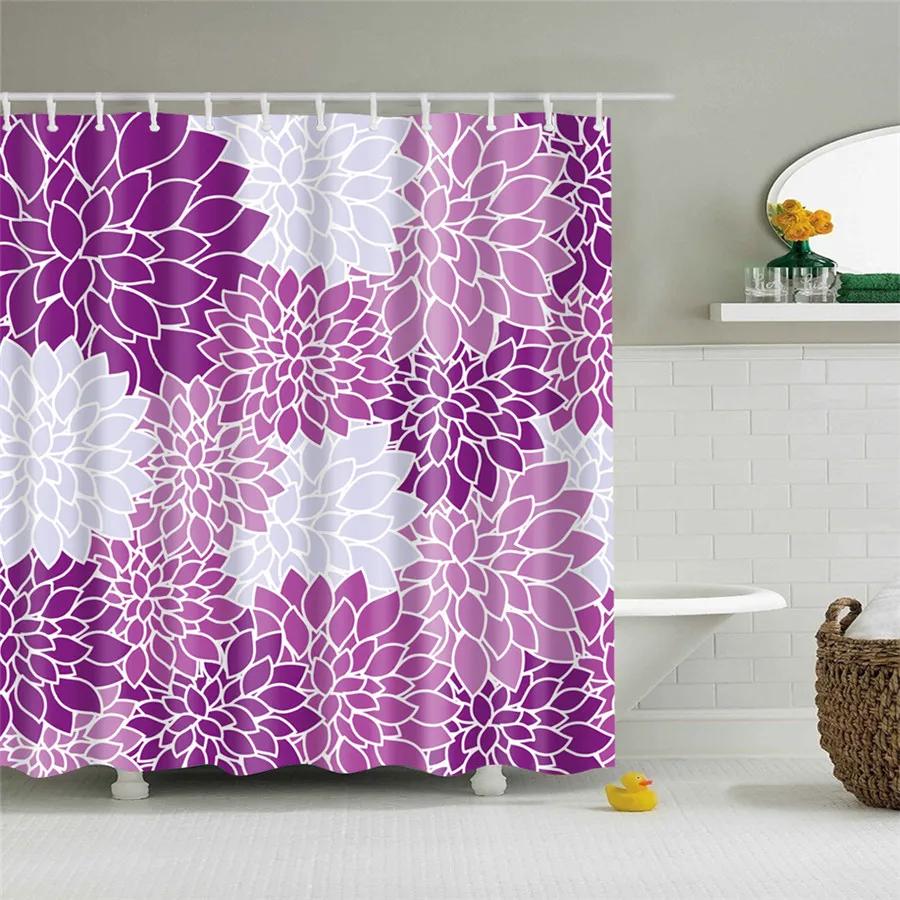 3D Flower Plum Blossom Lotus Lavender Rose Shower Curtains Bathroom Curtain Frabic Waterproof Polyester Bath Curtain with Hooks