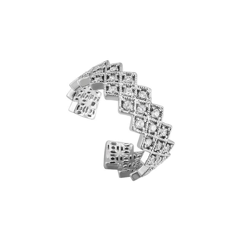 

New Four Seasons European and American Classic Exquisite Grid Pattern Hollow Zircon Adjustable Women s Ring Jewelry 2024 resizable&Silver чистий