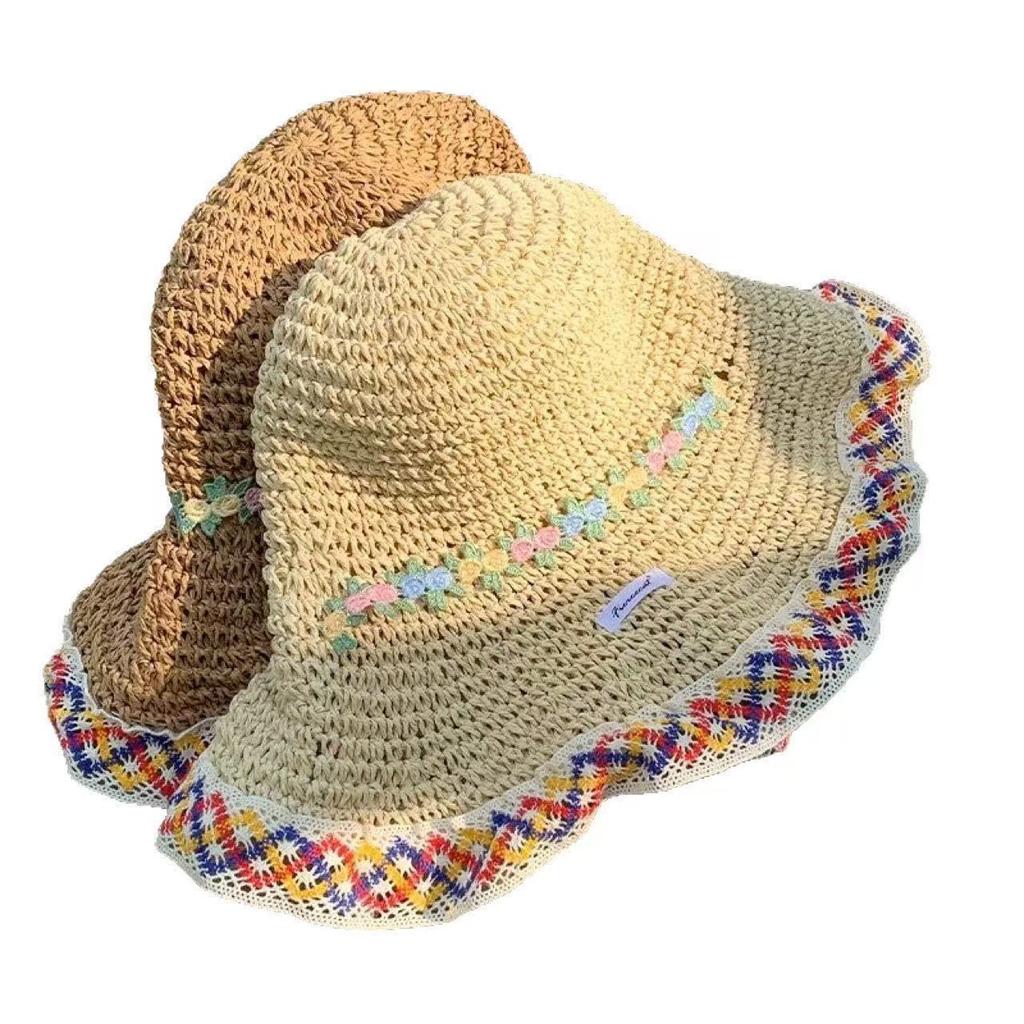 Big Brim Straw Hat Women's Summer Seaside Beach Vacation Ethnic Style Straw Bucket Hat Sunshade Sun Hat