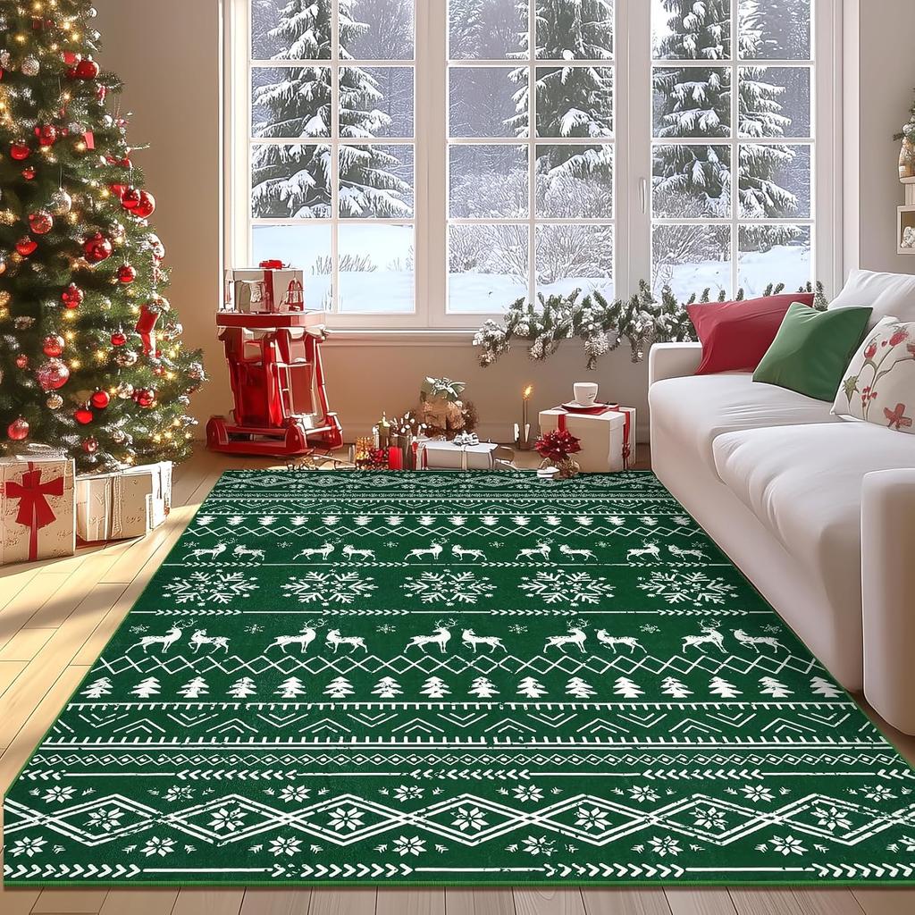 Weihnachts-Bereichsteppich Rot Schneeflocke Wohnzimmer Schlafzimmer Teppich Waschbarer Rutschfester Teppich für Küche Eingangsbereich Matte Badezimmer Heimdeko