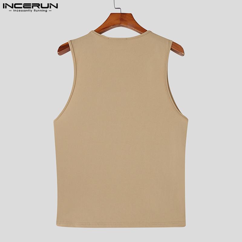 INCERUN Summer Men Round Neck Sleeveless Slim Waist Casual Tank Tops
