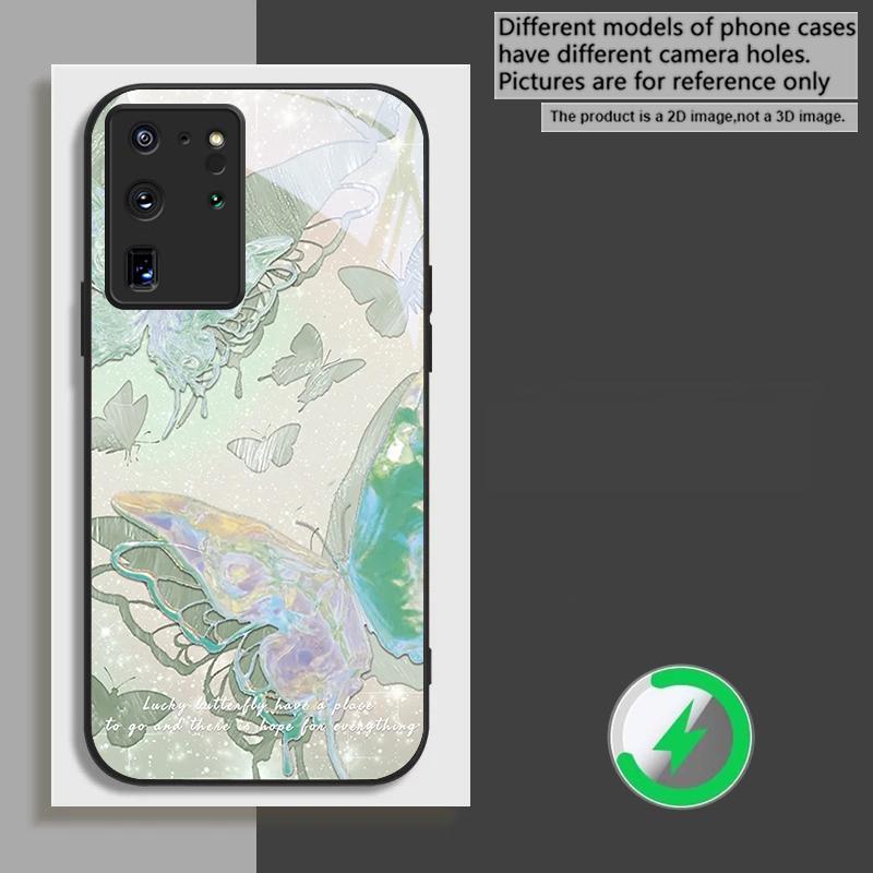 Lucky Butterfly Painting suitable for Samsung Galaxy S26 Ultra S20 FE S21 S22+ 23 Plus S24 Ultra 25 Edge black Glass Phone Casee