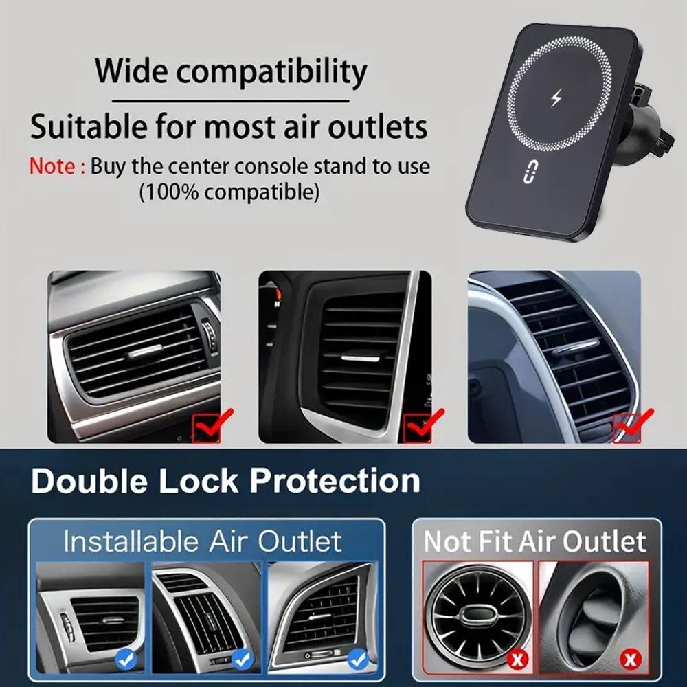 Magnetic Wireless Car Charger & Holder for iPhone - Magsafe Compatible, 15W Fast Charging