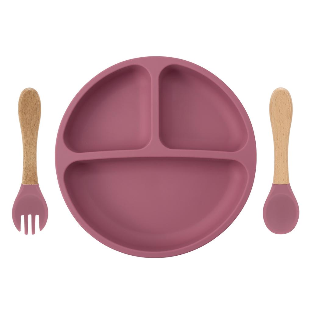 Color Kids 3PCS Children Feeding Tableware Set BPA Free Silicone Dishes Plate With Spoon Fork Training Baby Dinnerware Utensils
