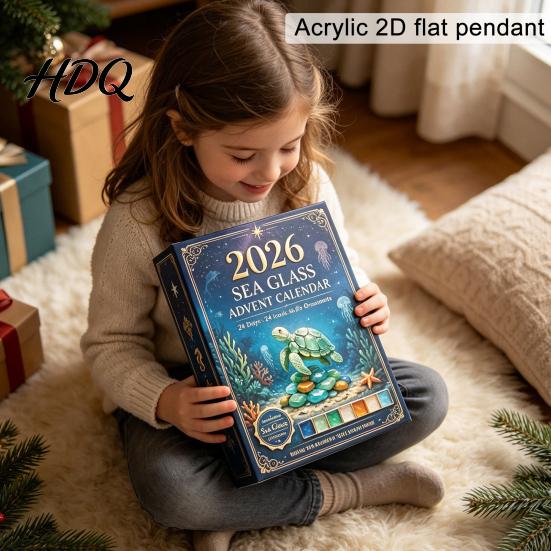 Holiday Party Favors Sea Glass Marine Life Advent Calendar 24 Day Countdown Box Christmas Eve Surprise with Ocean Animal Acrylic Ornaments,