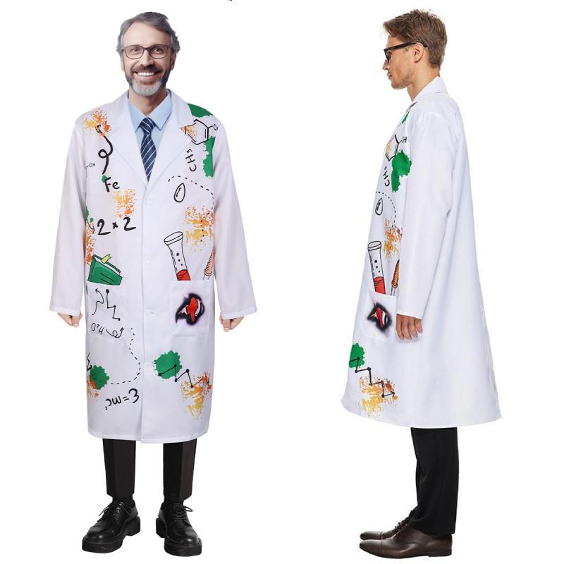 Set costum de om de știință nebun de Halloween cu material din poliester pentru copii și adulți