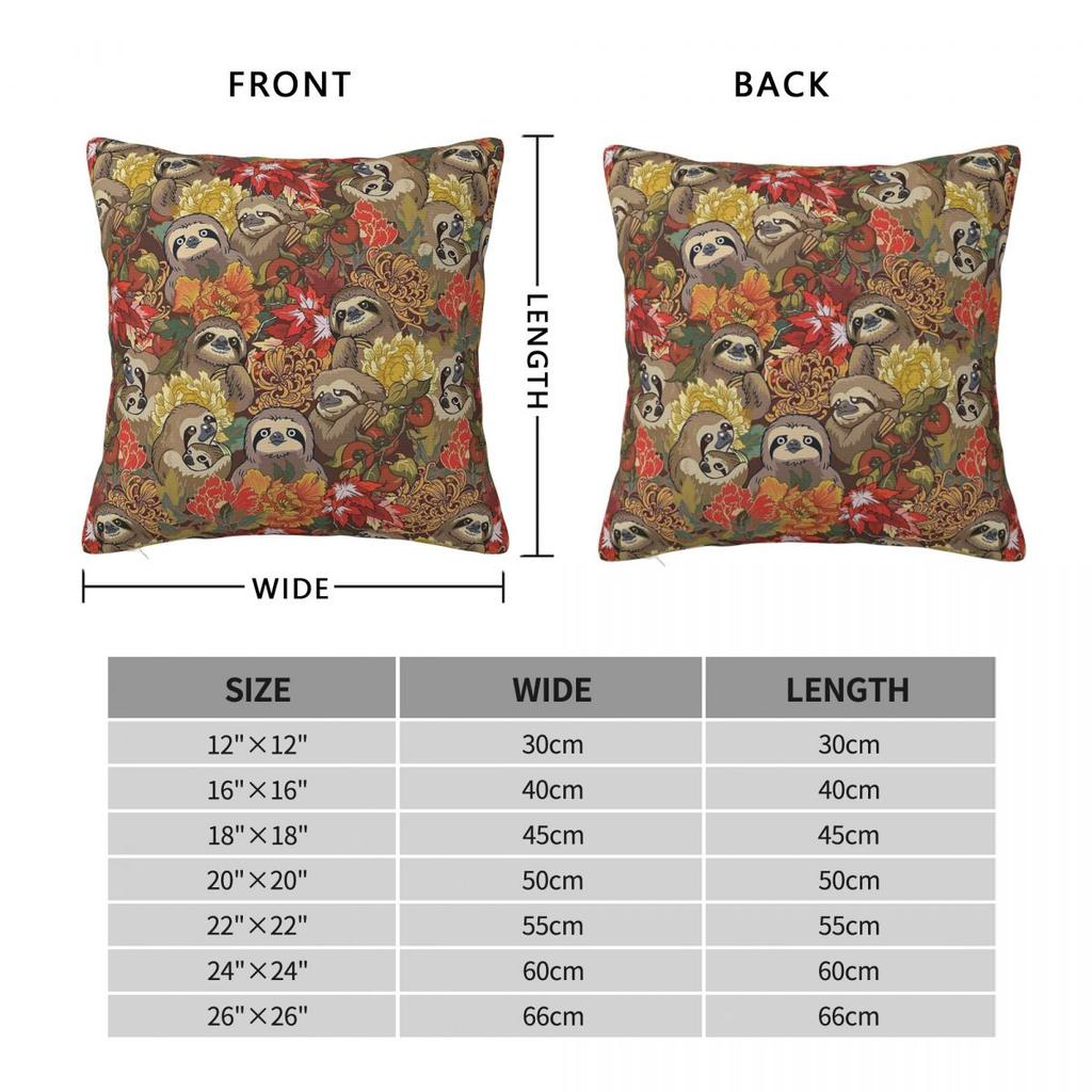 Sloths Autumn Flower Square Pillowcase Polyester Linen Velvet Creative Zip Decorative Pillow Case Sofa Seater Cushion