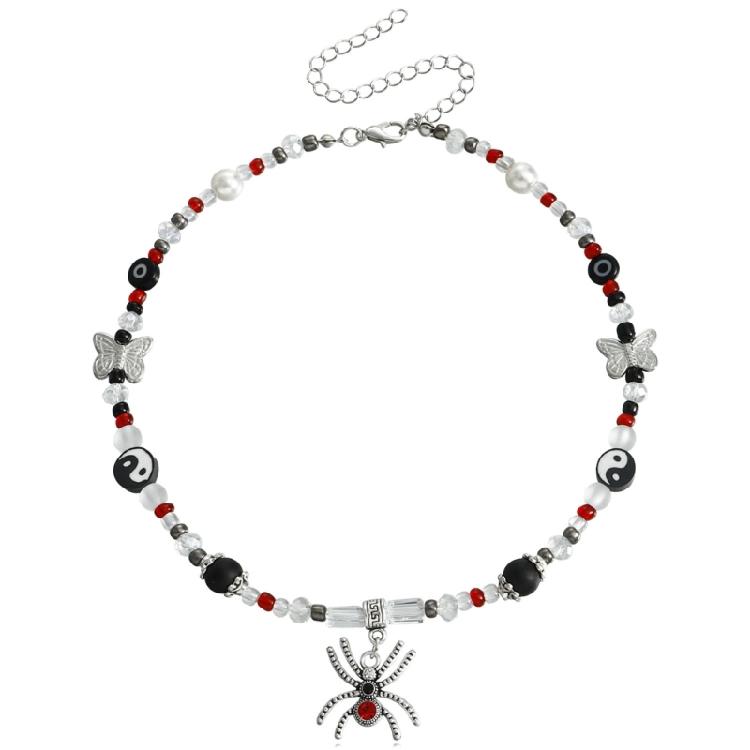 

Red Gems Diamonds Spiders Clavicle Chain Necklace Light Luxury Women Necklace 1