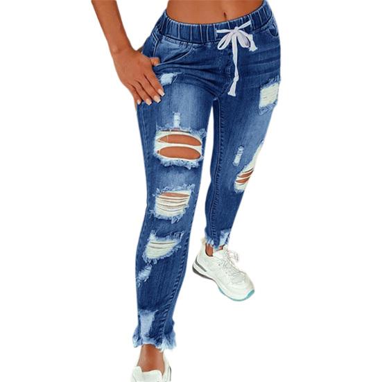Damen Jeans Zerrissenes Loch Dehnbar Sommer Slim-fit All Match Denimhosen für Täglich