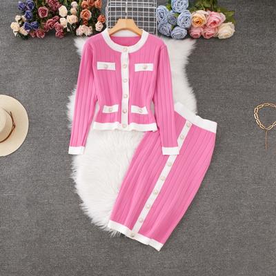 Podzim Zima Dámské Elegantní Pletený Svetr Dvoudílná sada Bunda S celým rukávem Kabát a Oblečení Slim Bodycon Sukně