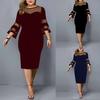 Women Dress Flare Sleeve Plus Size Autumn Winter Pure Color Slim Midi