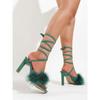 Summer Women's Shoes Hairy Square Toe Strappy Stiletto Heels Cross Strappy Sandals Women