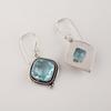 Sky Blue Topaz Gemstone Minimalist Silver Hook Earrings 1.6" , 925 Sterling Silver Wedding Jewelry For Women's AEE-5-9