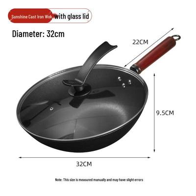 Zhi Shi 32cm Gusseisen Wok mit Sandelholzgriff
