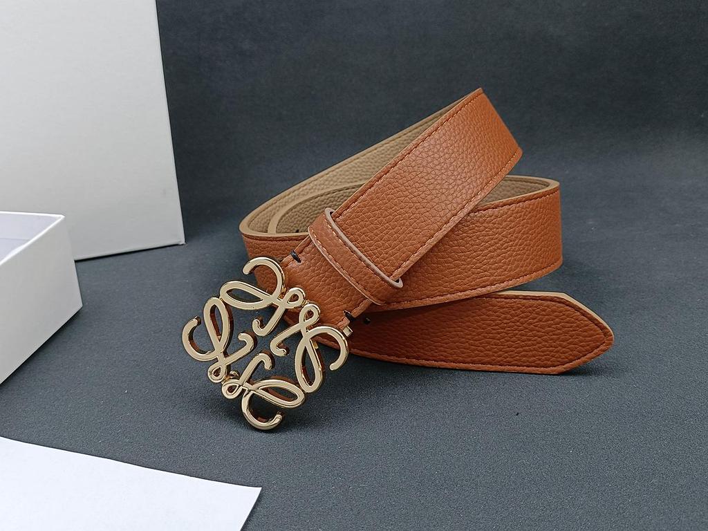 Loewe Glatte Schnalle Litschi-Prägung Herren Ledergürtel - Vielseitig, Modischer Influencer-Stil Auf Lager