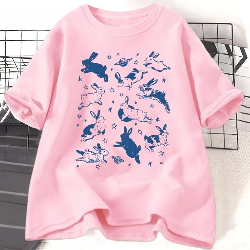 Bunnies In Space T Shirt Funny Bunny Tshirt Oversized Graphic Retro Tshirt Unisex WOMEN Sportswear Tops Tees Short Sleeve Clothes