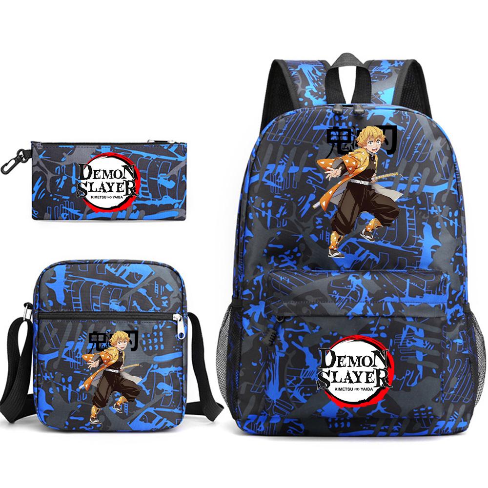 3Pcs/set Anime Printed Demon Slayer Backpack with Shoulder Bag Pencil Case for Teen Student Boy Girl Large Capacity Waterproof Bookbag Travel Bag