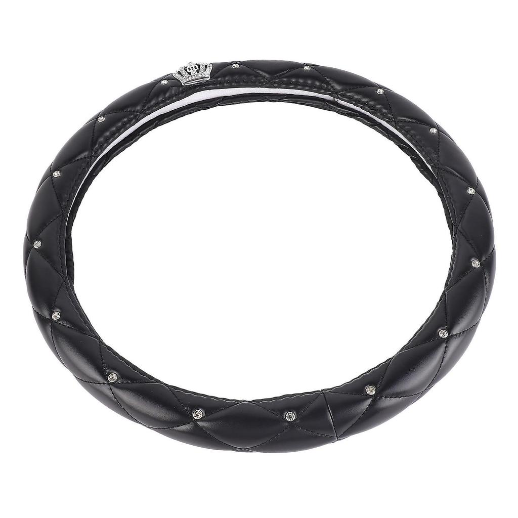 Car Steering Wheel Cover Black Crown Crystal Style Anti Slip Steering Wheel Protector for 38cm Steering Wheel