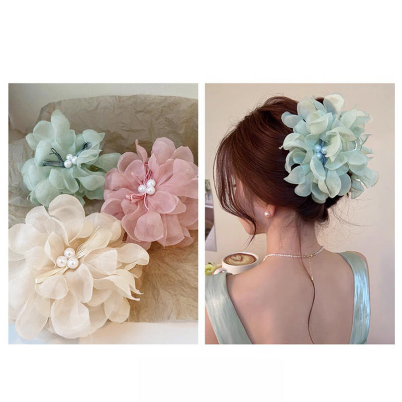 Women's Beautifgul Shark Clip Smoke Sensitive Chiffon Flower Grip Back Of The Head Temperament Hairs Hair Accessories