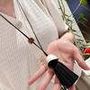 Two-Color Leather Tassel Pendant Long Necklace: Chic Metal Jewelry for Women