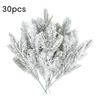 10/20/30Pcs Artificial Snowy Pine Branch 5 Fork Faux Greenery Stem Fake Plants Pick Xmas Holiday Wedding Party Home Decoration
