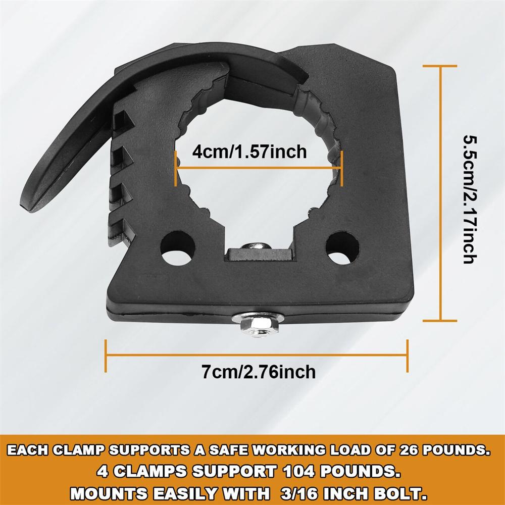 4Pcs For 1-1/3" to 1-3/5" Shovel Mount for Roof Rack Metal Rubber Clamp Mounting