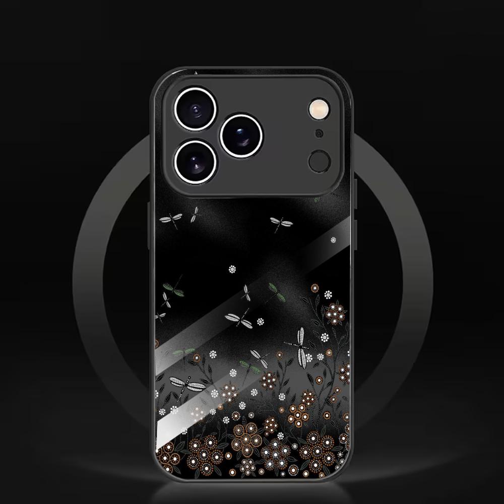 Modern Dragonfly Floral Mobile Phones Glass Phone Case for Iphone 17 Pro Max Cover for iPhone 17 16 15 14 13 12 11pm Pro Plus