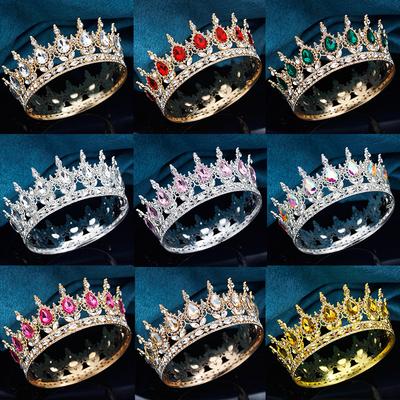 Coroa Redonda Barroca para Casamento de Noiva Real Rainha Rei Tiara festa de aniversário performance Acessórios de Cabeça Diadema joias