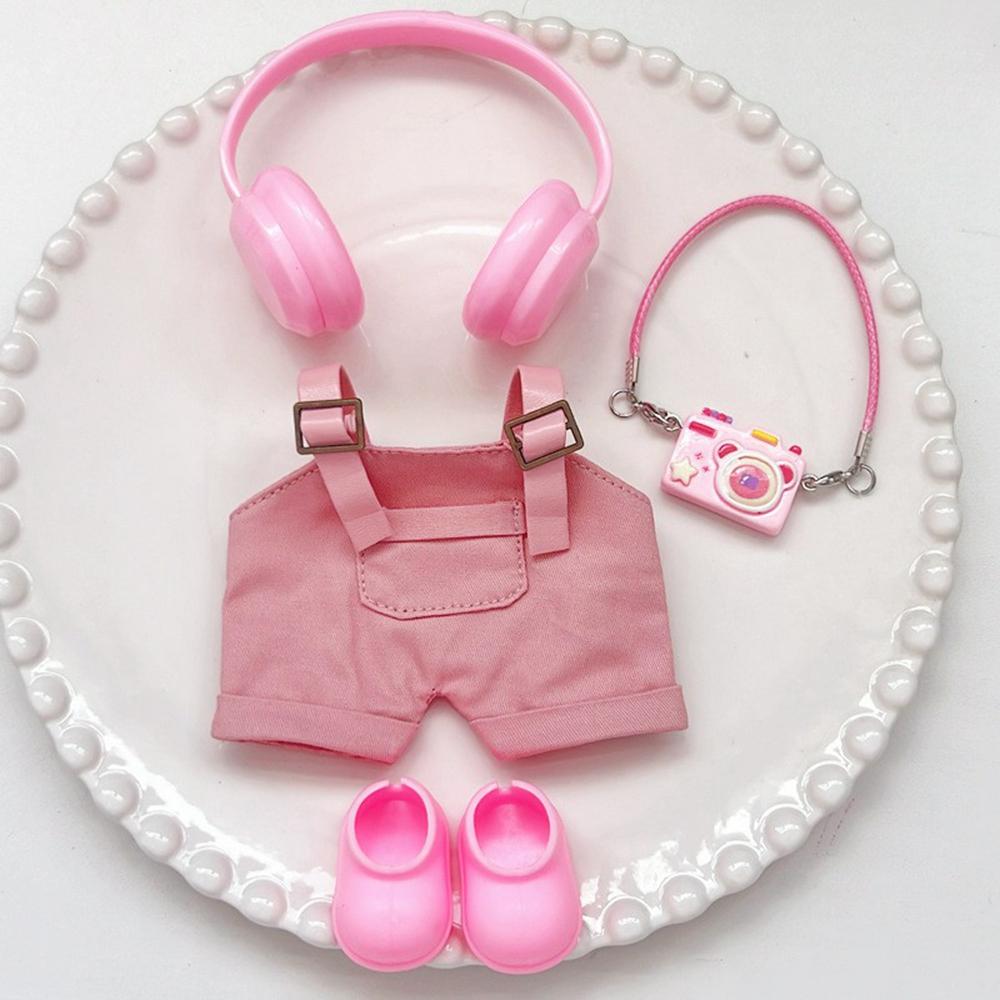 Doll Clothes Set with Overalls/Headphones/Camera/Shoes for 17cm 1st/2nd/3rd Dolls Costume Figure Outfit (No Doll)